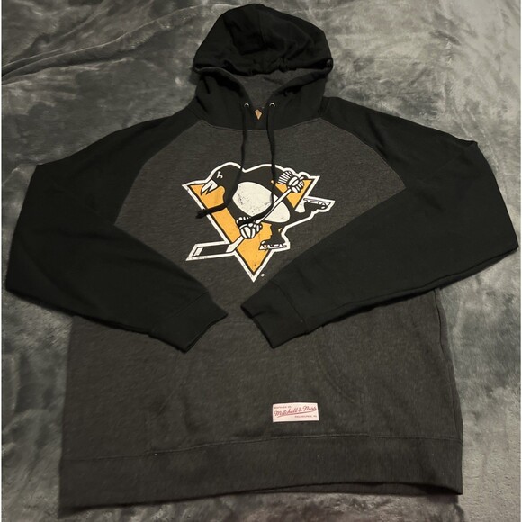 XL Mitchell & Ness Pittsburgh Penguins Distressed Logo Hoodie Men's - Picture 1 of 6